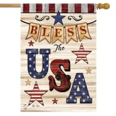 Briarwood Lane Bless The USA Patriotic House Flag Primitive Stars Stripes Double-Sided 28"x40"