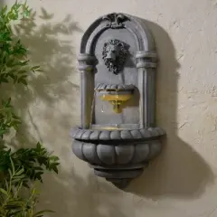 Teamson Home 32" 2-Tier Lion Head Stone Waterfall Fountain Natural Stone