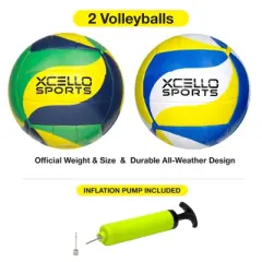 Xcello Sports Volleyball Asst. Graphics w/ Pump Green/Navy/Yellow, Blue/Yellow/White (Pack of 2)