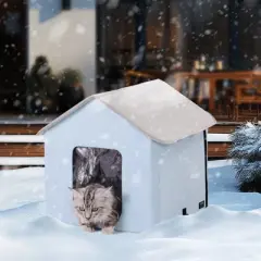 VEVOR Heated Cat House, Outdoor Kitty Shelter with Adjustable Temperature and Timer, 600D Oxford Cloth Foldable Cat Shelter, Blue (Small)