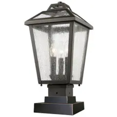 Bayland 3-Bulb Outdoor Fixture - 18.5" Oil Rubbed Bronze Aluminum with Seedy Glass Shade