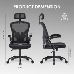 GlasFlength Task and Office Chairs with Support Armrest，Ergonomic, Adjustable，Computer Chair and Gaming Chair, Black, 23.43"*17.72"*56.29"