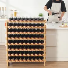 VEVOR 72 Bottle Upgrade Modular Wine Rack, Continuously Store Pinot Bottles, 8-Tier Bamboo Wood Storage Rack, Floor Freestanding Wines Holder Display