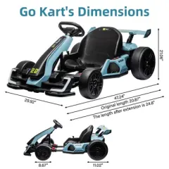 Go Karts for Kids, 24V Electric Go Kart with 2 * 150W Powerful Motors,8mph, 110lbs,W/Button Start,Lights,Safety Belt, Music