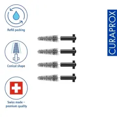 Curaprox Black is White Carbon S Interdental Brush Refills, 4-Pack for Small Spaces
