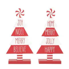 Transpac MDF Peppermint Tree Decor Set of 2 Christmas Home Decorations for Festive Holiday Cheer