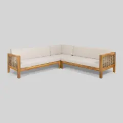 Linwood 3pc Wood and Wicker Sectional Sofa Set - Christopher Knight Home