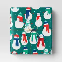 30" 50 sq ft Christmas Roll Wrap Snowmen on Green - Wondershop&trade;