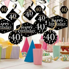 Big Dot of Happiness Adult 40th Birthday - Gold - Birthday Party Hanging Decor - Party Decoration Swirls - Set of 40