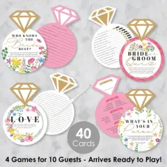 Big Dot of Happiness Wildflowers Bride - 4 Boho Floral Bridal Shower Games - 10 Cards Each - Gamerific Bundle