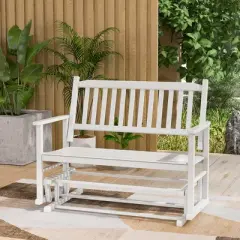 Tangkula 2 Seats Outdoor Glider Bench Poplar Wood Patio Swing Glider Loveseat Chair w/ Armrests