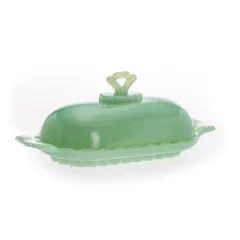Mosser Glass Covered Butter Dish, 2 Piece Antique Vintage Style Opaque Glass Butter Keeper Plate