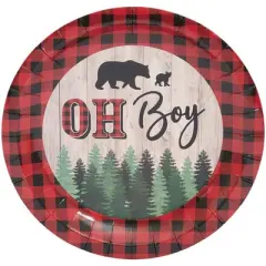 Blue Panda 80-Pack Oh Boy Buffalo Plaid Disposable Paper Plates 7" Baby Shower Party Supplies