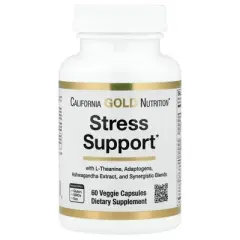 California Gold Nutrition Stress Support with L-Theanine, Ashwagandha, Botanical Blend, and Enzymes, 60 Veggie Capsules