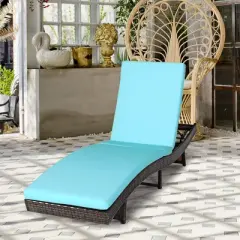 Costway 2PCS Patio Rattan Folding Lounge Chair Chaise Adjustable White\Turquoise Cushion