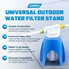 Camco Universal Outdoor Water Filter Stand, Maximum Hose Pressure System for RV, Camper, Trailer, and Travel Accessories, Blue