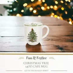 Spode Christmas Tree Cafe Mug - 14 Oz Ceramic Holiday Coffee Mugs - Festive Design with Santa and Christmas Tree Motif - Microwave & Dishwasher Safe
