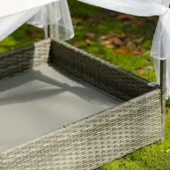 Bestier Wicker Dog House with Canopy, Weatherproof Outside Dog Shelter Bed with Cushion, 4-Sided Mesh Windows, Rattan Dog Cot for Deck Patio Yard