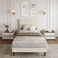 Bed Frame Upholstered Platform Size Bed with Fabric Headboard, Non-Slip and Noise-Free, Wooden/Metal Slats Support