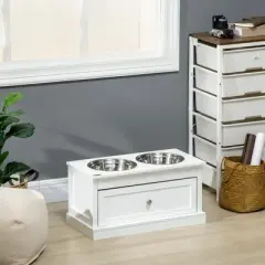 PawHut Large Elevated Dog Bowls with Storage Drawer Containing 11L Capacity, Raised Dog Bowl Stand Pet Food Bowl Dog Feeding Station