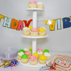 Darware 3-Tiered Cake Pop / Cupcake Stand; White Wooden Dessert Display for Parties and Special Events