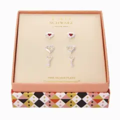 FAO Schwarz Heart & Key Trio Stud Earring Set