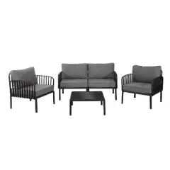 4-Piece/6-Piece Modern Outdoor Patio Furniture Set with Square Coffee Table Patio Conversation Set with Waterproof Cushions, Black/White - ModernLuxe