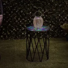 8" Outdoor Metal Hollow Lantern with Rotating LED Lights Antique White - Alpine Corporation