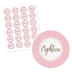 Big Dot of Happiness Chic 18th Birthday - Pink and Gold - Birthday Party Circle Sticker Labels - 24 Count