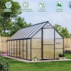 8 x 10/12/14/16FT Greenhouse, Heavy Duty Aluminum-Framed Polycarbonate Greenhouse with Roof Vent, Large GreenHouse for Outdoors (4 Different Size)