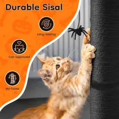 Heynemo 25" Halloween-Themed Cat Scratching Post, Sisal Cat Scratcher with Interactive Hanging Spider Toys, Monster Scratch Pole for Indoor Cats
