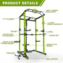 NAYSAYE Exercise Trainers Power Cage Adjustable with Pullup and Squat Rack 1000LBS Capacity for Home Gym and Living Room, Black and Green, 55"*43"*86"