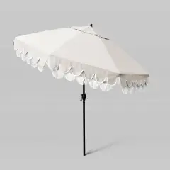 9' Sunbrella Scallop Base and Fringe Market Patio Umbrella with Auto Tilt - Bronze Pole - California Umbrella