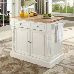 Wood Kitchen Island Butcher Block in White - Pemberly Row