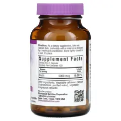 Bluebonnet Nutrition Biotin, 5,000 mcg, 120 Vegetable Capsules