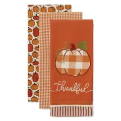 Design Imports Assorted Thankful Check Pumpkin Dishtowel (Set Of 3)