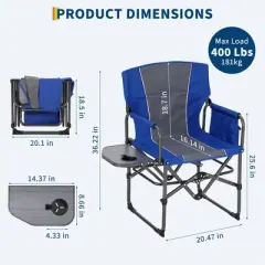 2 PCS Outdoor Portable Folding Camping Chair, Director Chair with Aluminum Side Table & Pocket for Sports, Picnic, Beach, Fishing, Blue