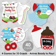 Big Dot of Happiness Farm Animals - 4 Barnyard Baby Shower Games - 10 Cards Each - Gamerific Bundle
