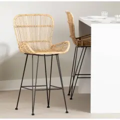 2pk Balka Rattan Counter Height Barstool with Armrests Rattan/Black - South Shore