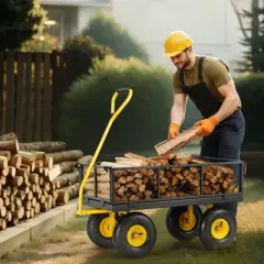 VEVOR 500 Lbs Steel Garden Cart, Heavy Duty Garden Wagon Cart Pullable on Wheels, Metal Yard Utility Wagon Carts with 10" All Terrain Tires, Black