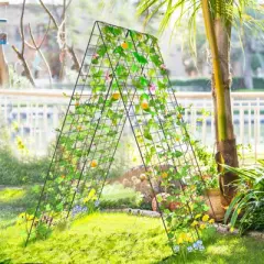 Costway 4 PCS Foldable Cucumber Trellis A-Frame Plant Supports with Twist Ties Green