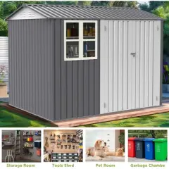 8X10FT Outdoor Storage Shed with Thickened Galvanized Steel,with Sloped Roof & Double Lockable Door,with 6 Vents, for Backyard Garden Bike,Lawnmower