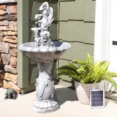 Sunnydaze Outdoor Polyresin Fairy Flower Solar Powered Water Fountain Feature with Battery Backup - 42"