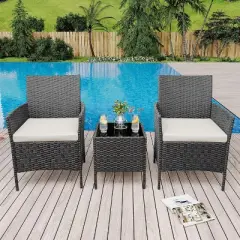 homfan 3 Piece Outdoor Patio Furniture Set, Wicker Bistro Table and Chairs Set, Patio Conversation Sets for Garden Front Porch Backyard Poolside Deck