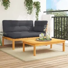 vidaXL 2 Piece Patio Pallet Sofa Set with Cushions - Solid Wood Acacia Outdoor Furniture for Garden, Patio, Balcony, Terrace