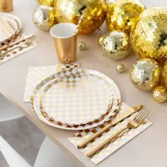 Jollity & Co. - Check It! Gold Clash Dinner Plates - Pack of 8 Paper Plates