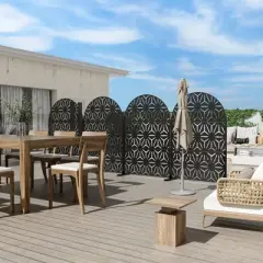 PexFix 72" H x 47" W Arched Outdoor Metal Privacy Screen Freestanding Garden Fence for Deck Patio Balcony Decor Privacy Panels Black with Star Pattern