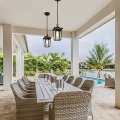 LNC 12.5" Square Cage Modern Outdoor Pendant Lamp Matte Black