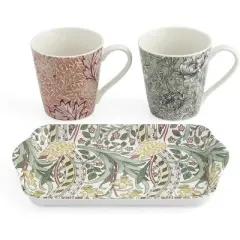 Pimpernel Floral Porcelain Mug & Tray Set - Porcelain & Melamine, Decorative Drinkware - Elegant Gift for New Couples & Housewarming