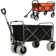 Two Pieces: Heavy-Duty 500lb Capacity Beach Wagon w/9" Pneumatic Tires & Steel Frame; Compact 225lb Foldable Utility Cart w/Straps